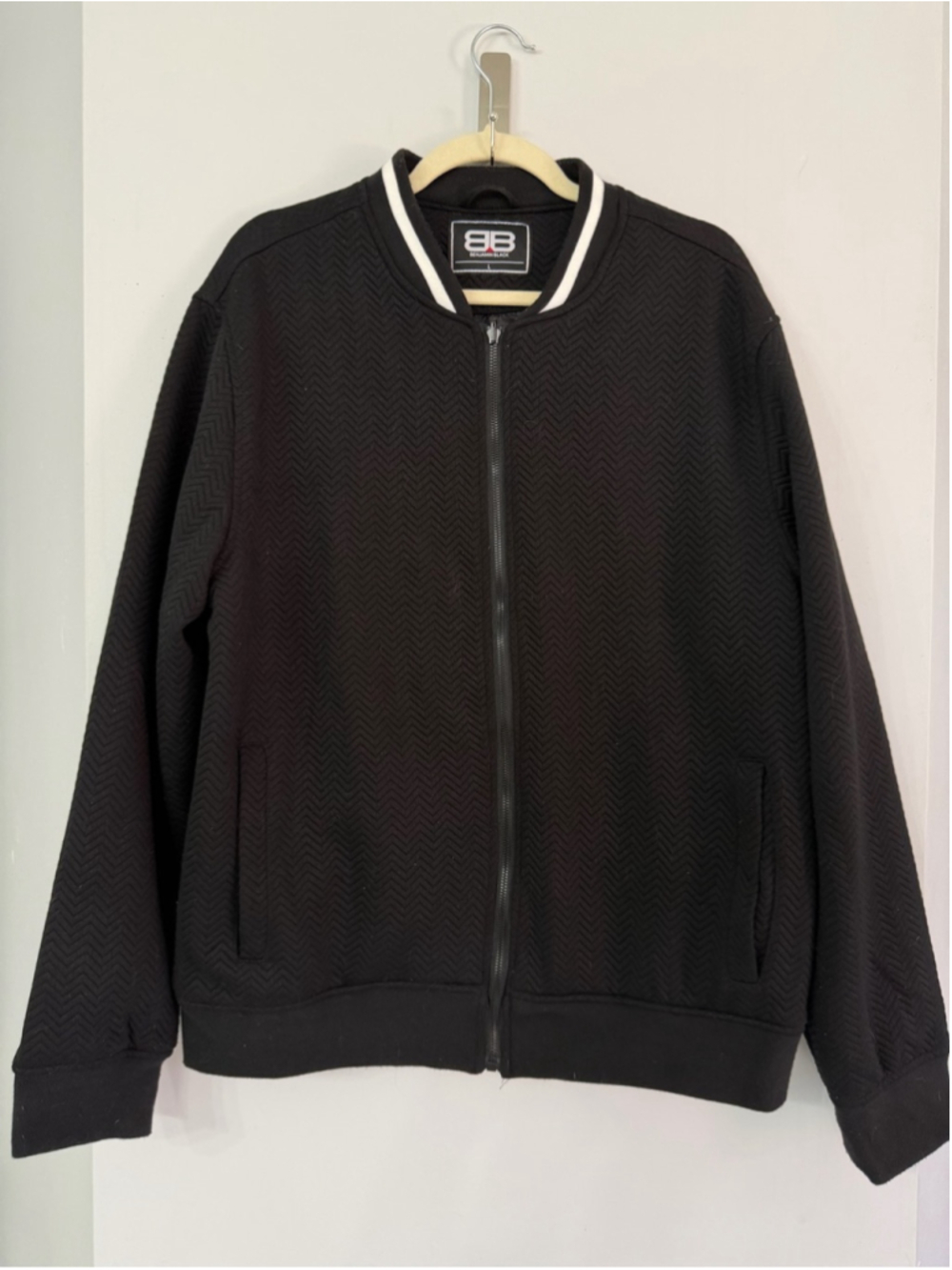 Benjamin Black Men’s Large Black Chevron Quilted Lined Varsity Bomber Jacket